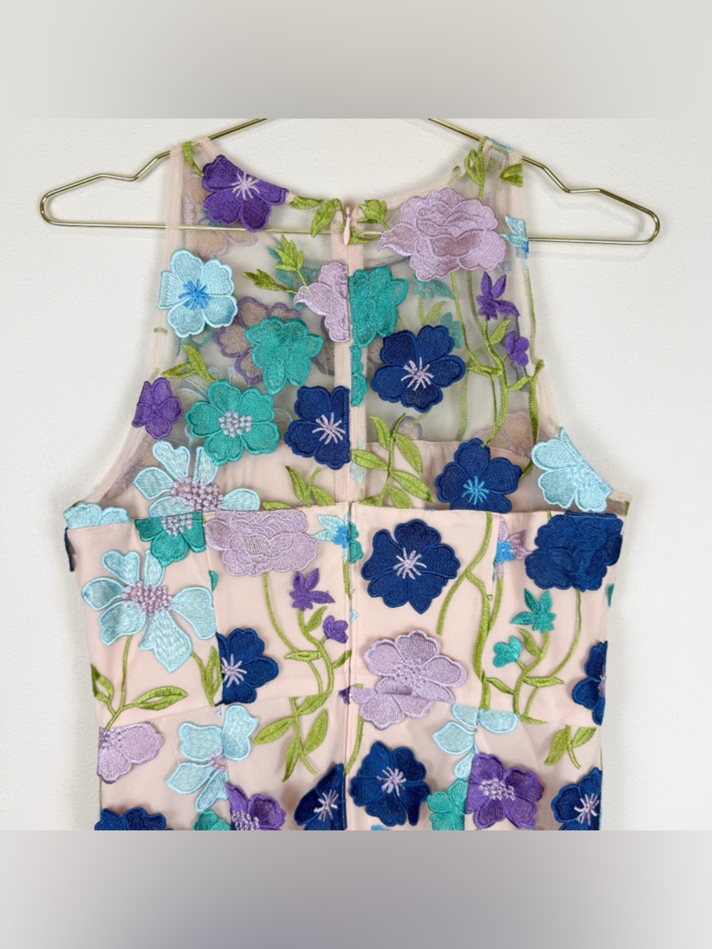 Adrianna Papell Floral Embroidered Applique Column Midi Dress Pink Size 4 - Picture 12 of 14